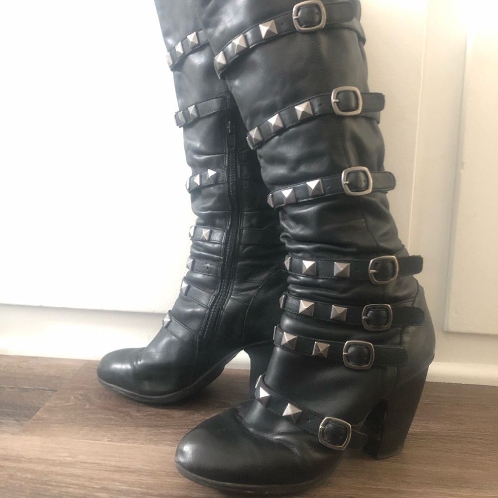 Black Leather Studded Boots